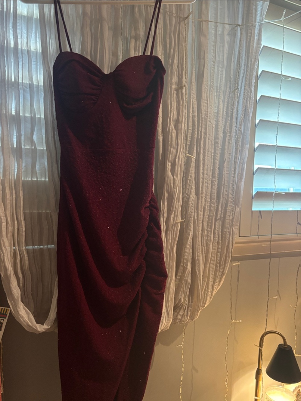 Windsor Sparkle Strapless Burgundy Midi Dress